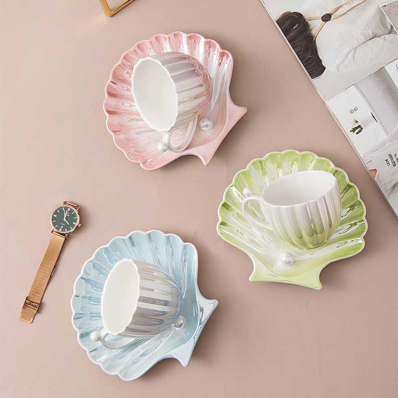 Best Tea Coffee - Mug Keramik Desain Kerang Mutiara dengan